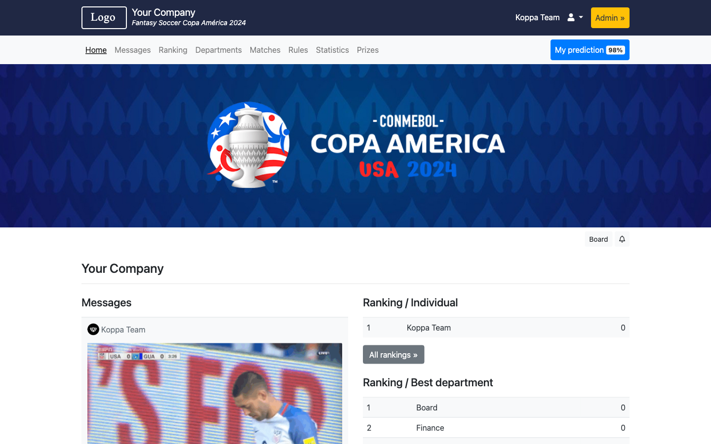 Fantasy Soccer Copa América 2024 Home