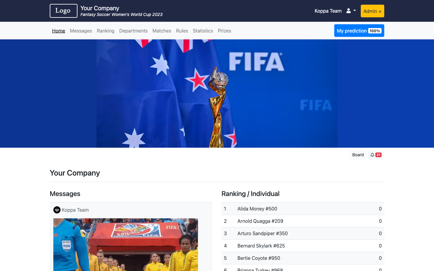 Fantasy Soccer Women's World Cup 2023 Home